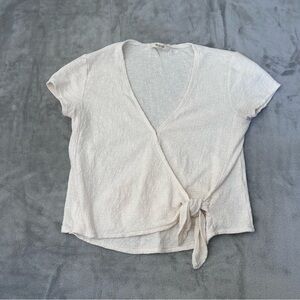 Madewell Texture And Thread Wrap Tie Crop Top Womens Size XS Cream V-Neck
